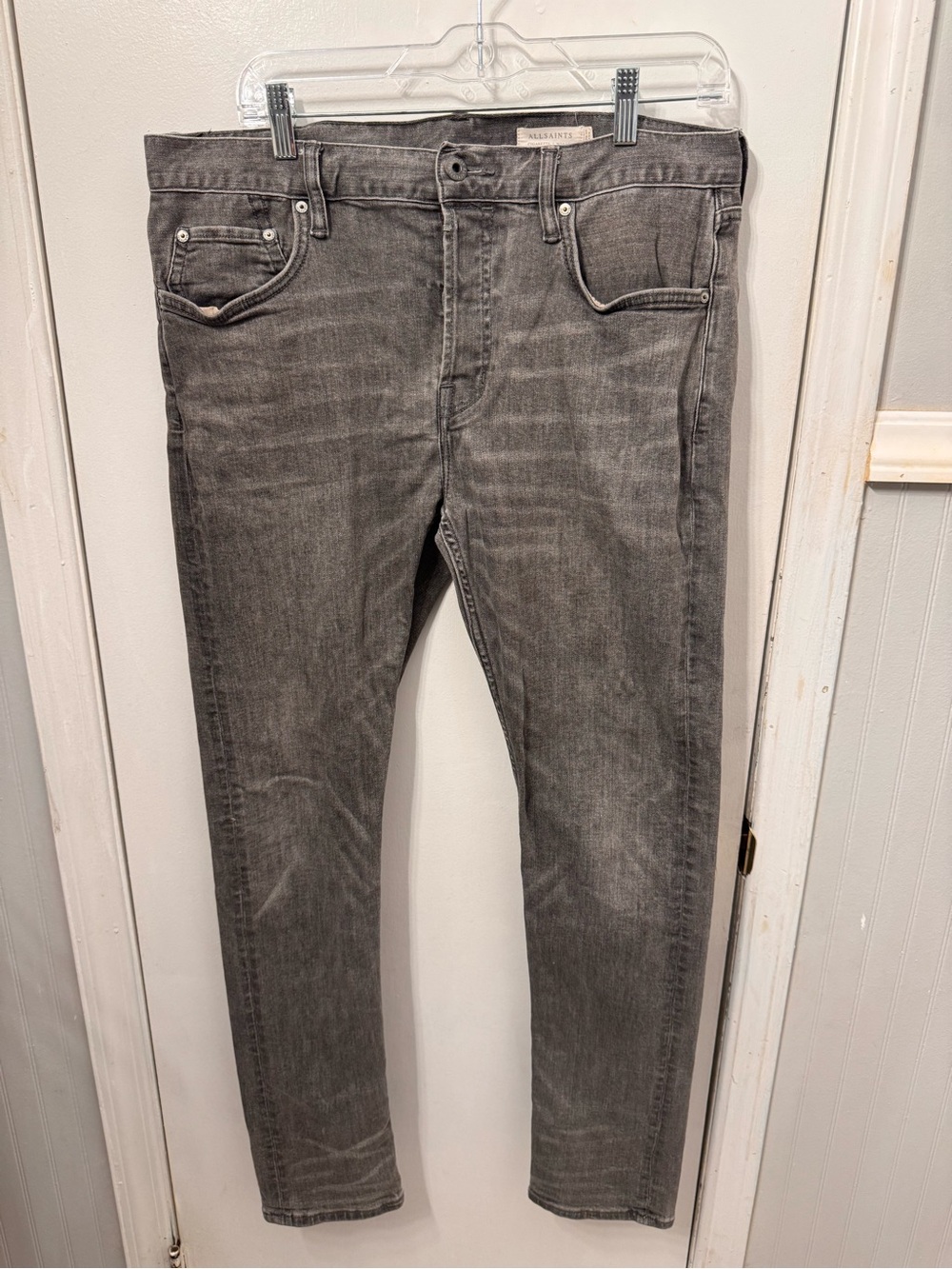 ALLSAINTS Cigarette Jeans Mens 34x32 Gray Skinny Slim Stretch Denim Button Fly
